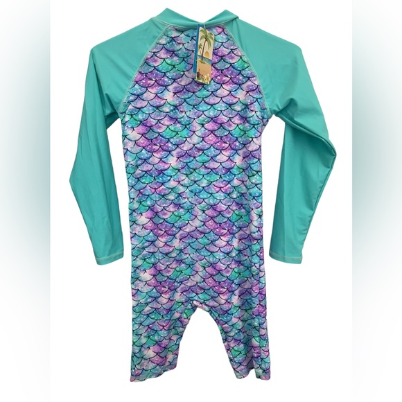 NWT! TFJH E Girls Swimsuit One Piece with Zipper Turquoise and Purple  A193-38 - Picture 8 of 11